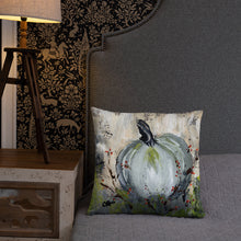 Load image into Gallery viewer, Blue Pumpkin with Bittersweet Pillow from Original Art by Carla Eakins Khouri