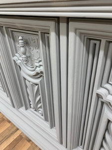 Grey China Cabinet with Old World Details  SOLD