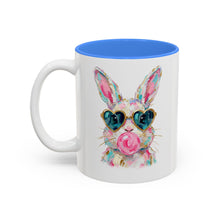 Load image into Gallery viewer, Colorful Watercolor Bunny Accent Mug Cute Bunny Art Coffee Cup Two Tone Mug Blue or Pink
