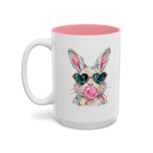 Load image into Gallery viewer, Colorful Watercolor Bunny Accent Mug Cute Bunny Art Coffee Cup Two Tone Mug Blue or Pink