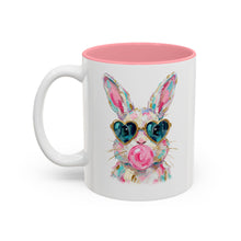 Load image into Gallery viewer, Colorful Watercolor Bunny Accent Mug Cute Bunny Art Coffee Cup Two Tone Mug Blue or Pink