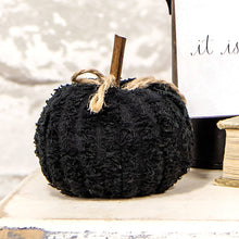 Load image into Gallery viewer, Black Chenille 3&quot; Stuffed Pumpkin Decorative Tabletop Object