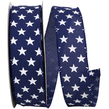 Load image into Gallery viewer, Patriotic Stars On Navy Wired Edge, Navy, 1-1/2 In, 20 Yards