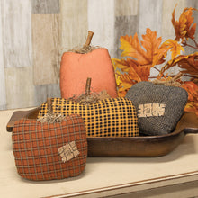 Load image into Gallery viewer, Stuffed Orange &amp; Black Mini Check Long Primitive Pumpkin Sit