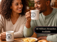 Load image into Gallery viewer, Veteran Coffee Mug Set Military Service Recognition Personalized Emblem Design Custom Gift Collection Retirement Ceremony Present Perfect Active Duty Appreciation Matching Coaster Available Premium Quality Construction Patriotic Home