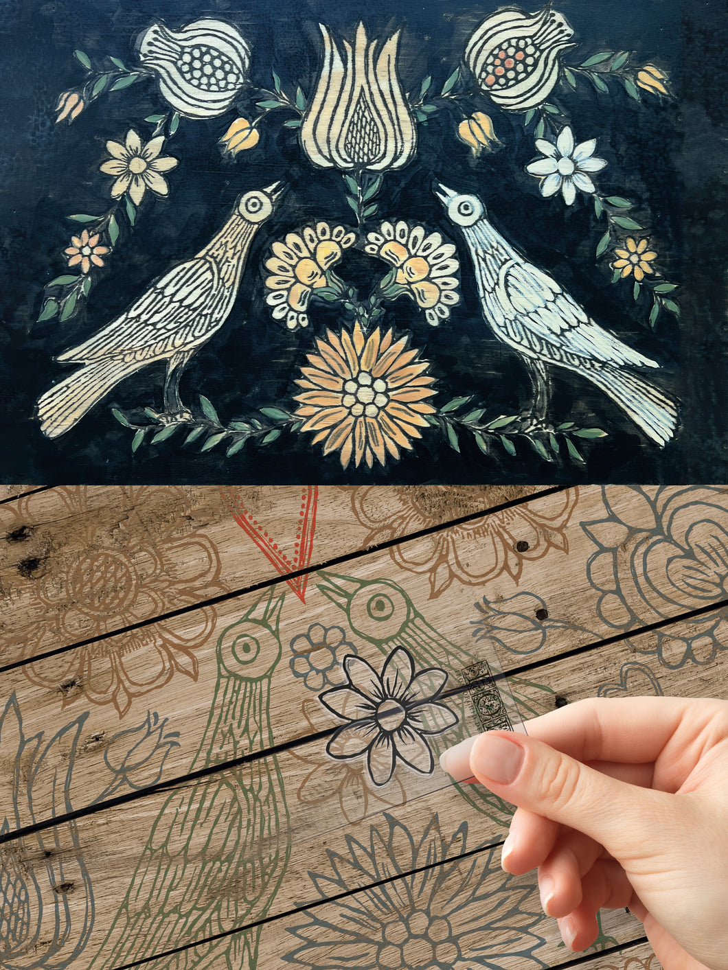 Newly Released Pennsylvania Folk Stamp from IOD Iron Orchid Designs features primitive folk art, and  fraktur design elements.