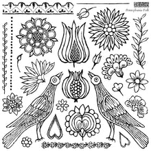 Load image into Gallery viewer, Newly Released Pennsylvania Folk Stamp from IOD Iron Orchid Designs features primitive folk art, and  fraktur design elements.