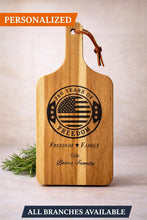 Load image into Gallery viewer, Military Charcuterie Board Personalized Cutting Wooden Serving Tray Custom Kitchen Accessory American Flag Engraved Design Veteran Gift Idea __etsy:7953671895