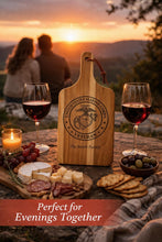 Load image into Gallery viewer, Custom Kitchen Accessory Military Themed Charcuterie Board Personalized Wooden Serving Tray Engraved American Flag Design Veteran Gift Idea Family Name Customization Patriotic Entertaining Platter Service Member Present Functional __etsy:7905603612