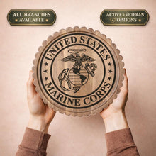 Load image into Gallery viewer, Military Wood Plaque Veteran Gift Marine Corps Service Branch Emblem Display Custom Military Retirement Present Patriotic Wall Art Decoration Personalized Tribute Handcrafted Memorial Honor Veteran Recognition Award Solid Wood Round __etsy:7895391518