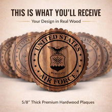 Load image into Gallery viewer, Custom Military Plaque Solid Wood Construction Marine Corps Emblem Display Personalized Veteran Gift Service Recognition Award Patriotic Wall Art Decorative Home Display Retirement Present Handcrafted Memorial Tribute Scalloped Round Design __etsy:7943636931