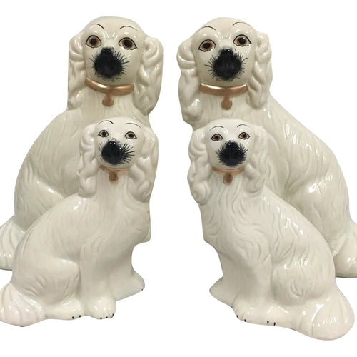 Porcelain Staffordshire Style Dogs in Pairs, Ivory and Gold