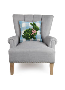 Hand made Hand hooked, 100% wool Bunny Topiary Hook Pillow