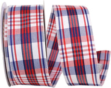 Load image into Gallery viewer, Patriotic Plaid Woven Wired Edge, White, 1-1/2 In, 20 Yards