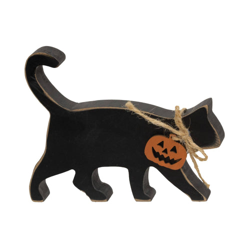 Black Cat Wooden Sitter With Jack Charm