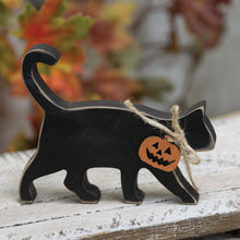 Load image into Gallery viewer, Black Cat Wooden Sitter With Jack Charm