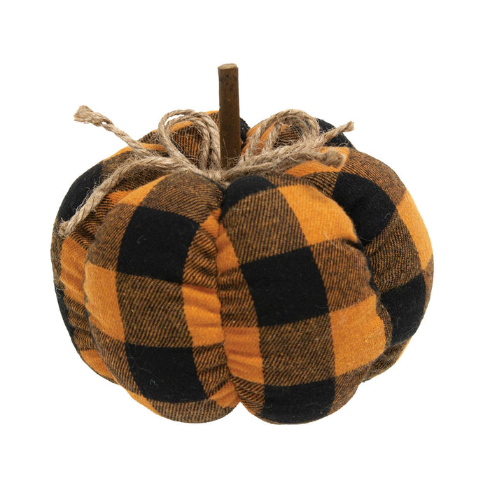 Orange & Black Buffalo Check Stuffed Pumpkin