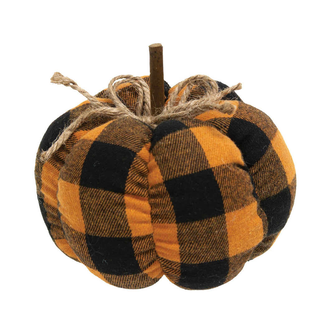Orange & Black Buffalo Check Stuffed Pumpkin