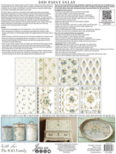 Load image into Gallery viewer, Paint Inlay Transfer Sheet IOD Alfred Peats Eight Kit Collection Vintage Floral Blue Rose Gold Design Furniture Refinish Supply Cabinet Makeover Material Reusable Decorative Pattern Twelve Sixteen Inch Shabby Chic French Country Victorian