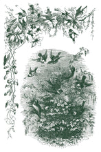 Load image into Gallery viewer, Artist Quality Furniture Transfer IOD Paint Inlay Little Lark Vintage Bird Botanical Design Sheets Permanent Embedded Paint Material Eight Twelve Inch DIY Refinishing Supplies Antique Illustration Style Cottage Farmhouse Makeover Projects