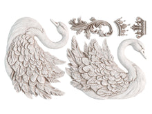 Load image into Gallery viewer, Swan Silicone Mold IOD Iron Orchid Designs Furniture Applique Mold Resin Casting Supplies Baroque Flourish Design Food Safe Flexible Mold Detailed Feather Pattern Crown Accent Elements Furniture Restoration Tools Shabby Chic Embellishment