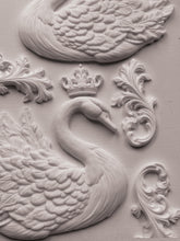 Load image into Gallery viewer, Versatile Silicone Mold Swan Baroque Design IOD Iron Orchid Furniture Applique Casting Supplies Food Safe Flexible Resin Clay Compatible Mold Detailed Ornate Pattern Feather Crown Elements Shabby Chic French Country Cottage Style Victorian