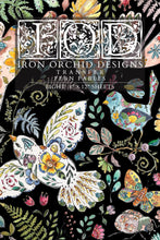 Load image into Gallery viewer, Woodland Botanical Transfer Design Fern Fables IOD Furniture Rub On Sheets Nature Inspired Elements Folk Art Style Watercolor Birds Butterflies Beetles Florals 8x12 Inch Transfer Pad DIY Cabinet Makeover Cottage Home Project Mixed Media