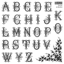 Load image into Gallery viewer, Vintage French Alphabet Stamp Set IOD Clear Reusable Ornate Monogram Letters Floral Botanical Embellishment Victorian Typography Design Perfect Junk Journal Supplies Furniture Painting Mixed Media Crafting Handmade Cards Scrapbook Projects