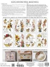 Load image into Gallery viewer, Vintage Botanical Design Transfer Pad Furniture Craft Supplies IOD Flowers Poets Collection Rub On Application Sunflower Rose Iris Lilac Chrysanthemum Elements Victorian Typography Poetic Garden Imagery Eight Sheet Format 12x16 Size