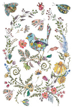 Load image into Gallery viewer, Folk Art Transfer Design Sheets IOD Fern Fables Woodland Botanical Furniture Rub On Nature Motif Elements Watercolor Birds Butterflies Beetles Ferns 8x12 Inch Pad Cottage Style DIY Furniture Cabinet Makeover Project Mixed Media Craft