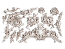 Load image into Gallery viewer, DIY Furniture Refinishing Mold French Provincial Embellishment Mold Baroque Silicone Casting Mold Vintage Furniture Applique Mold Ornate Design Details Mold IOD Cadre Silicone Mold Shabby Chic Furniture Mold Rococo Scrollwork Mold Flexible