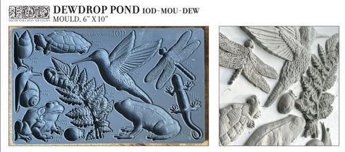 Dew Drop Pond Mould Mold Iron Orchid Designs IOD, Dewdrop features hummingbird, turtle, frog and gecko lizard