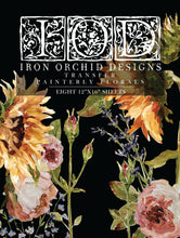 Load image into Gallery viewer, Iron Orchid Designs, IOD Painterly Floral Florals Roses and Sunflowers Transfers