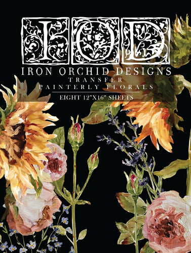 Iron Orchid Designs, IOD Painterly Floral Florals Roses and Sunflowers Transfers