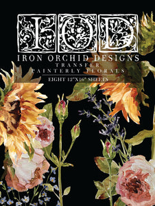 Iron Orchid Designs, IOD Painterly Floral Florals Roses and Sunflowers Transfers