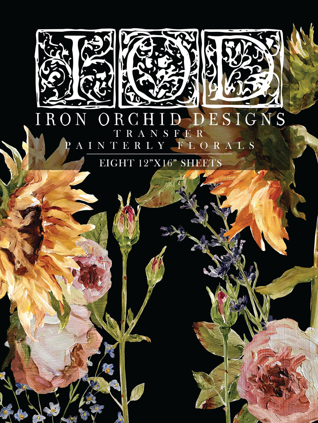 Iron Orchid Designs, IOD Painterly Floral Florals Roses and Sunflowers Transfers