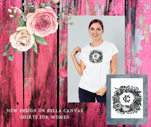 Classic Short Sleeve T Shirt with 2 Two Letter Monogram and Victorian Wreath