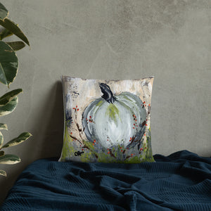 Blue Pumpkin with Bittersweet Pillow from Original Art by Carla Eakins Khouri