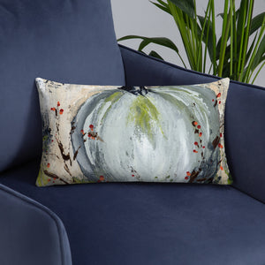 Blue Pumpkin with Bittersweet Pillow from Original Art by Carla Eakins Khouri