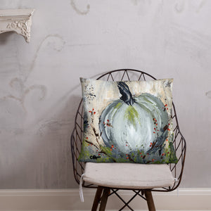 Blue Pumpkin with Bittersweet Pillow from Original Art by Carla Eakins Khouri