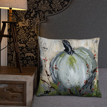 Load image into Gallery viewer, Blue Pumpkin with Bittersweet Pillow from Original Art by Carla Eakins Khouri