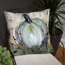 Load image into Gallery viewer, Blue Pumpkin with Bittersweet Pillow from Original Art by Carla Eakins Khouri