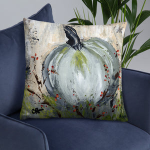 Blue Pumpkin with Bittersweet Pillow from Original Art by Carla Eakins Khouri