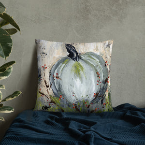 Blue Pumpkin with Bittersweet Pillow from Original Art by Carla Eakins Khouri