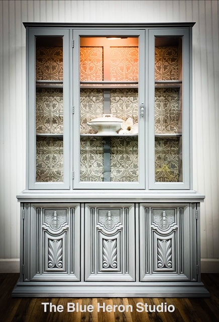 Grey China Cabinet with Old World Details  SOLD